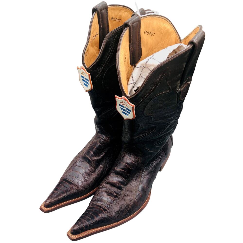 VTG Wild West Ostrich Boots Burgundy Men's SZ 10.5 Wide EE